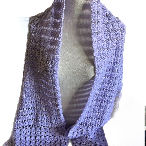 Chunky crochet knit fringed long lavender wrap scarf neck warmer - Picture 1 of 7